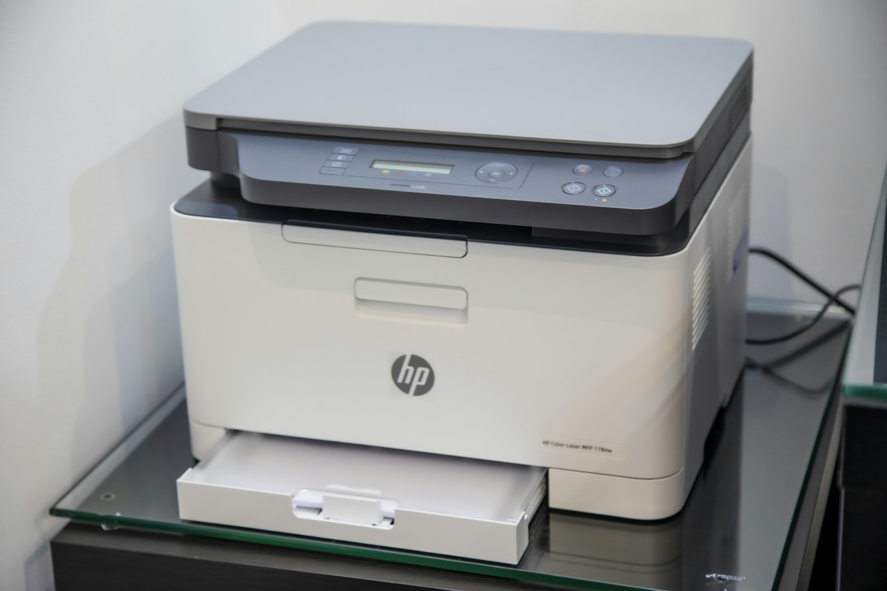 All-in-one printer set up in a home office